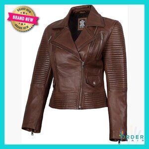 Lambskin Leather Jacket Asymmetrical Zip Chic Stylish Quilted Winter Coat